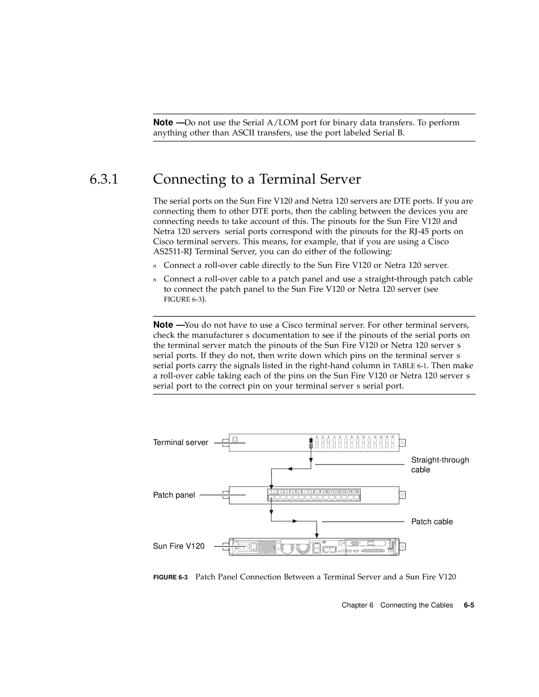 Sun Microsystems V120 manual Connecting to a Terminal Server, Patch cable Sun Fire 