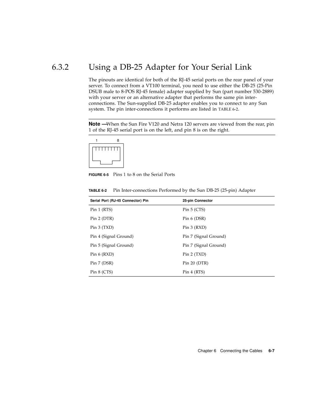 Sun Microsystems V120 manual Using a DB-25 Adapter for Your Serial Link 