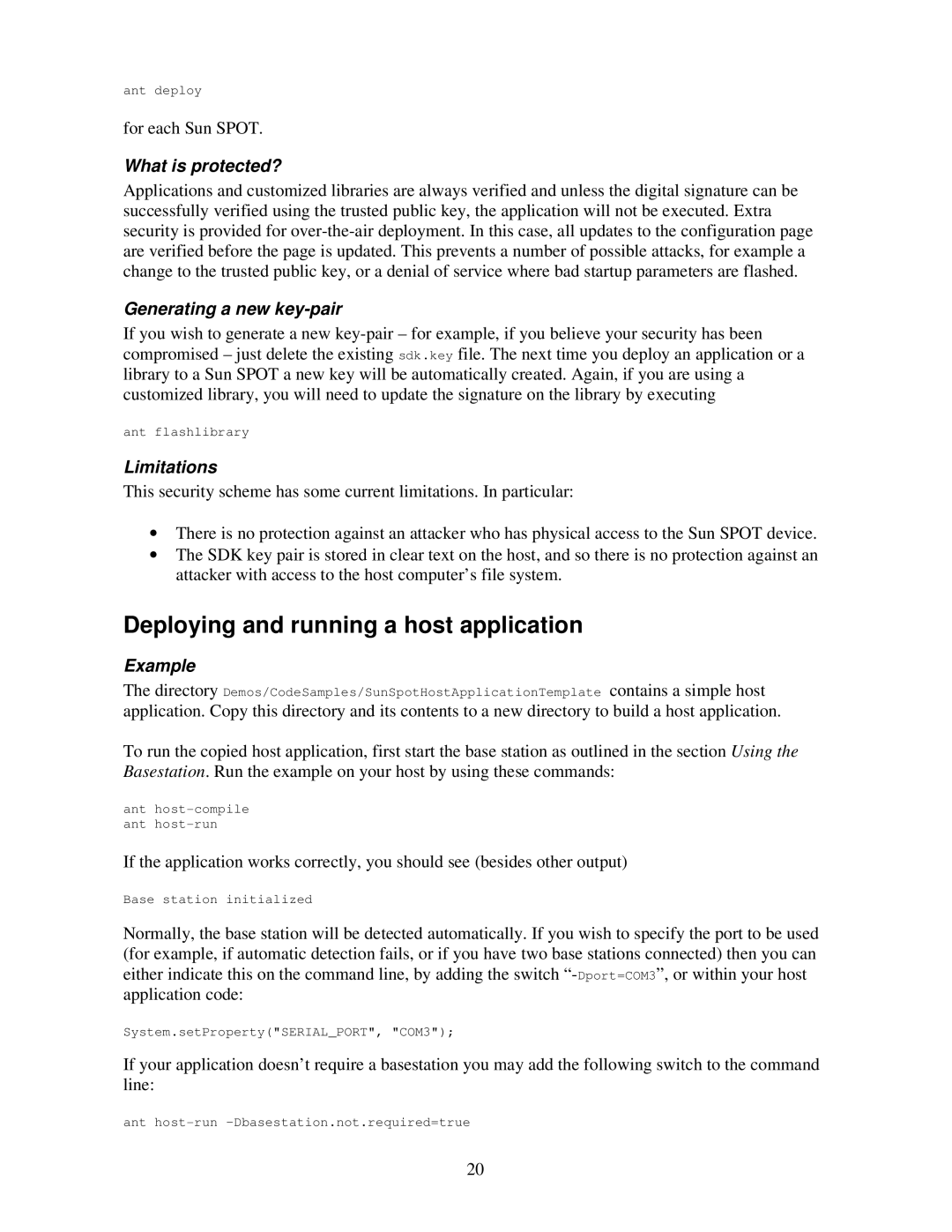 Sun Microsystems V2.0 Deploying and running a host application, What is protected?, Generating a new key-pair, Limitations 