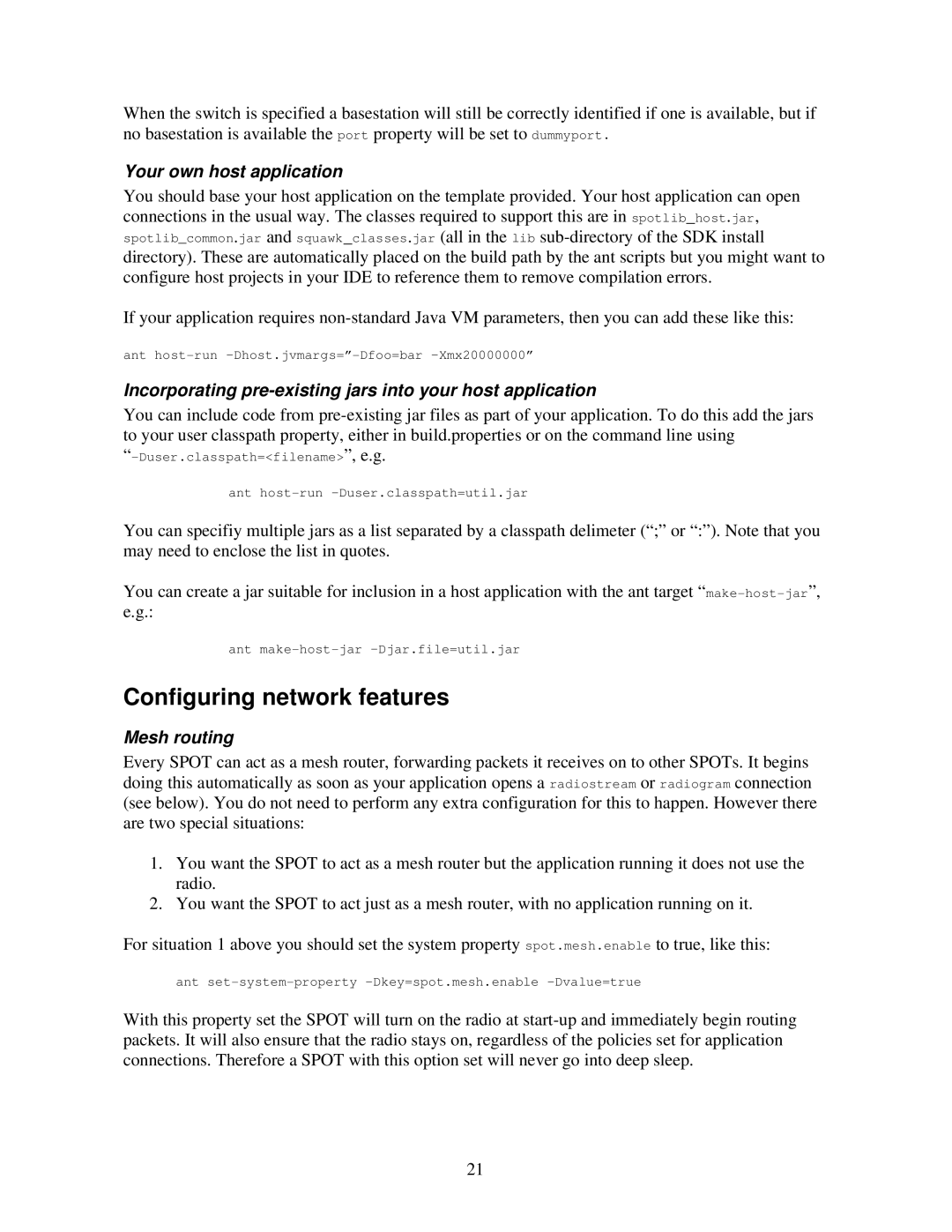 Sun Microsystems V2.0 manual Configuring network features, Your own host application, Mesh routing 