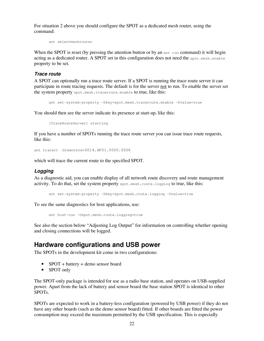 Sun Microsystems V2.0 manual Hardware configurations and USB power, Trace route, Logging 