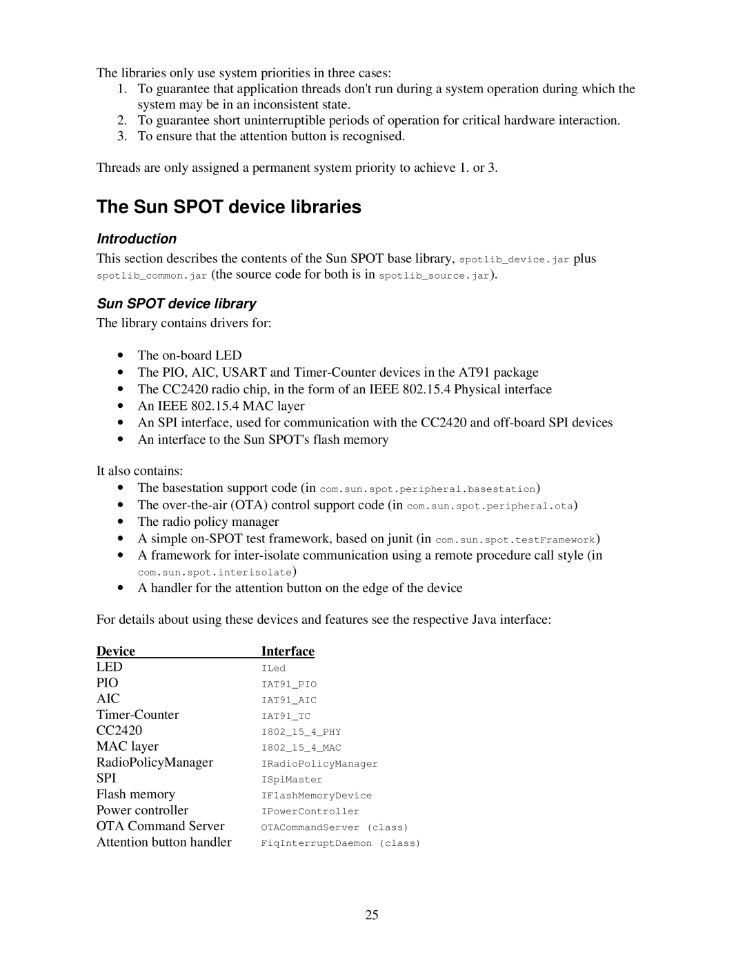 Sun Microsystems V2.0 manual Sun Spot device libraries, Sun Spot device library, Device Interface 