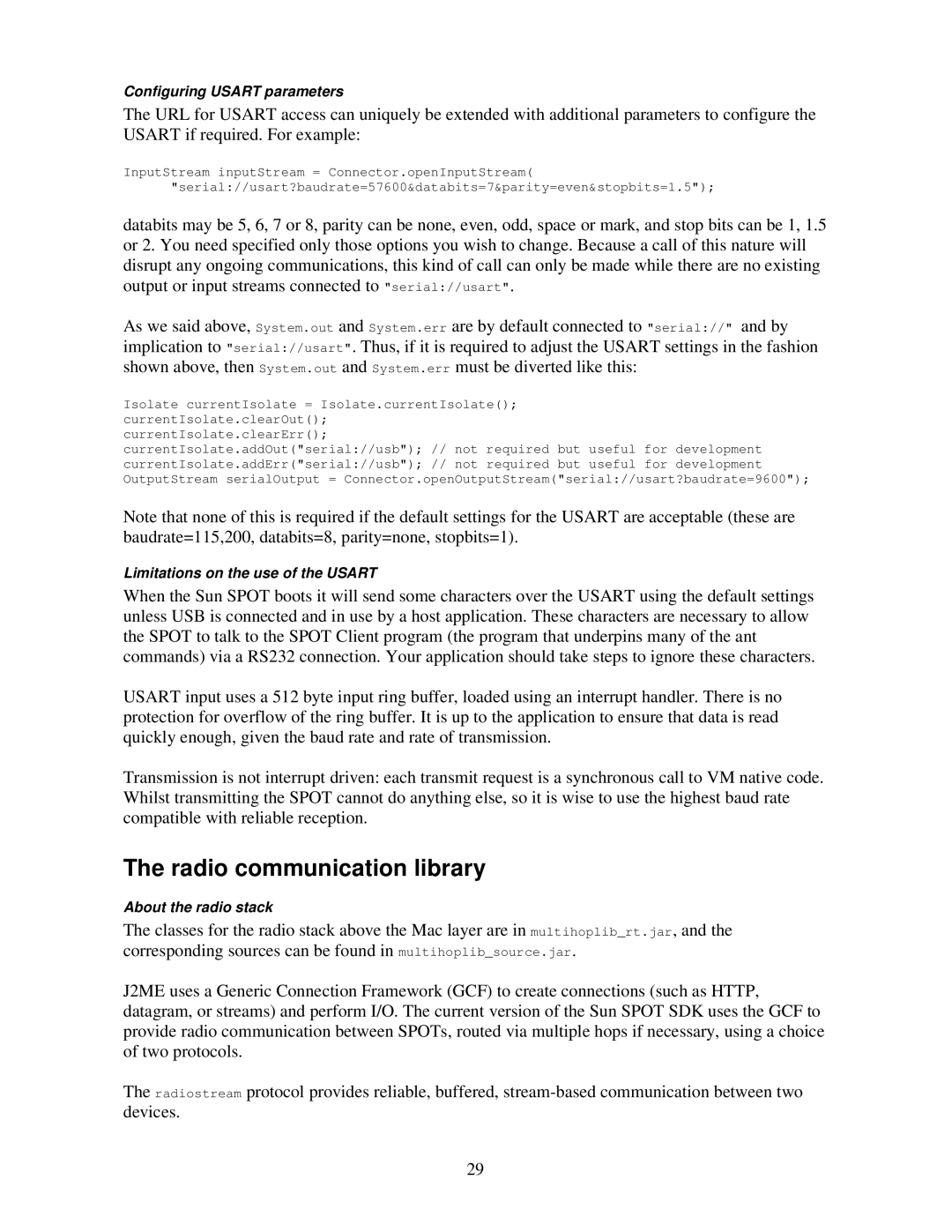 Sun Microsystems V2.0 manual Radio communication library 