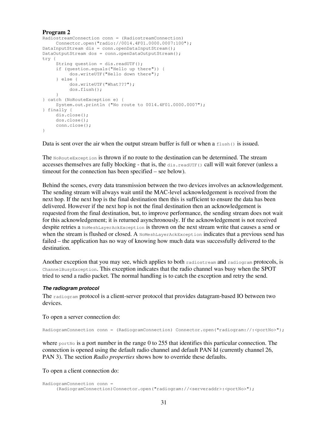 Sun Microsystems V2.0 manual Radiogram protocol 