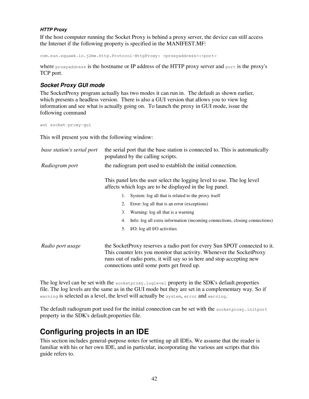 Sun Microsystems V2.0 manual Configuring projects in an IDE, Socket Proxy GUI mode 