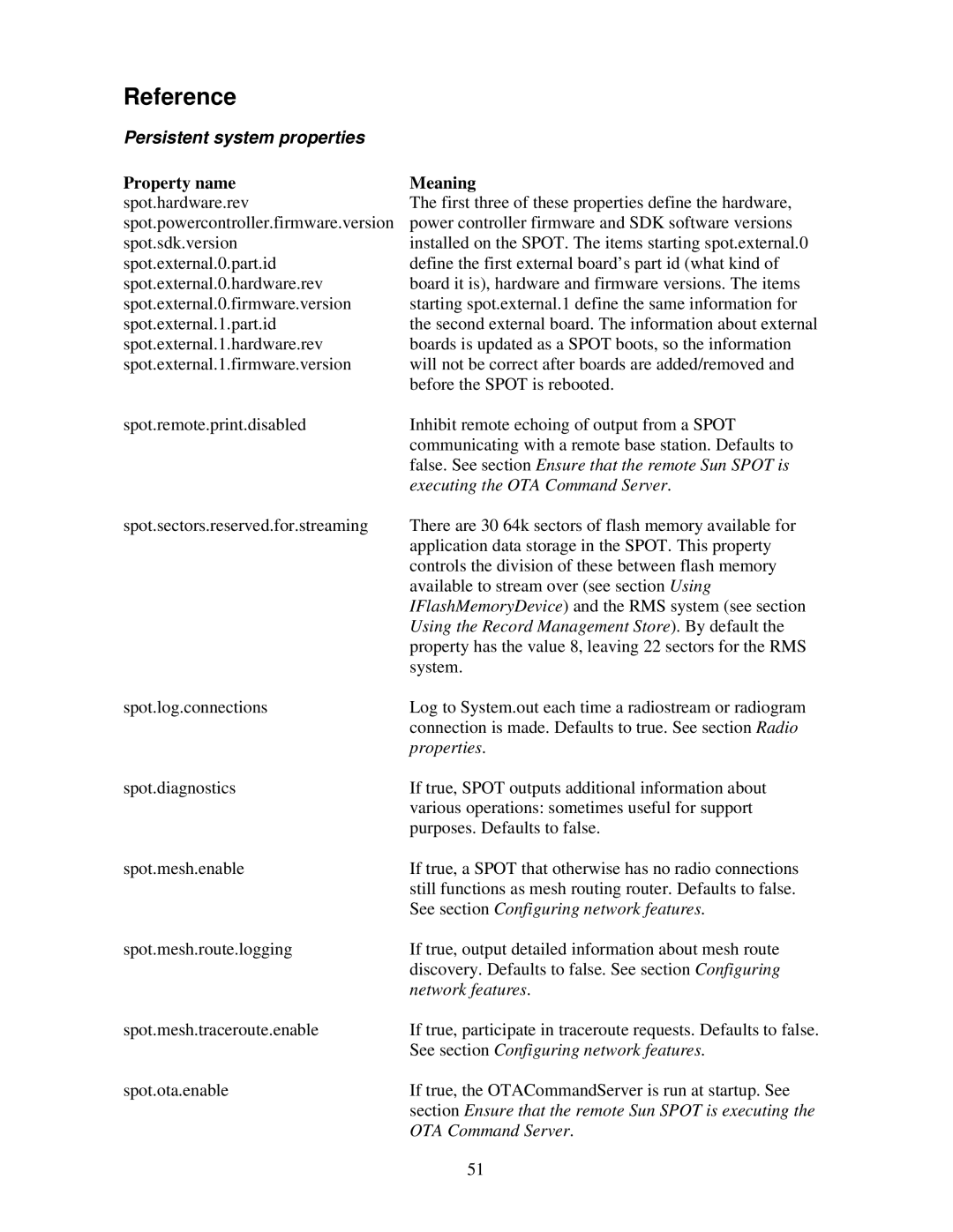 Sun Microsystems V2.0 manual Reference, Persistent system properties, Property name Meaning 