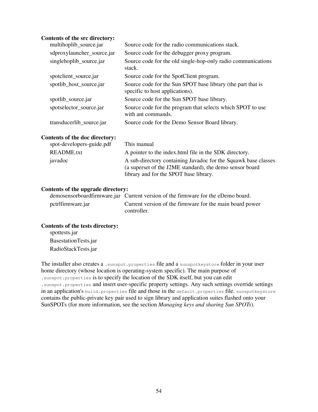 Sun Microsystems V2.0 manual Contents of the upgrade directory, Contents of the tests directory 