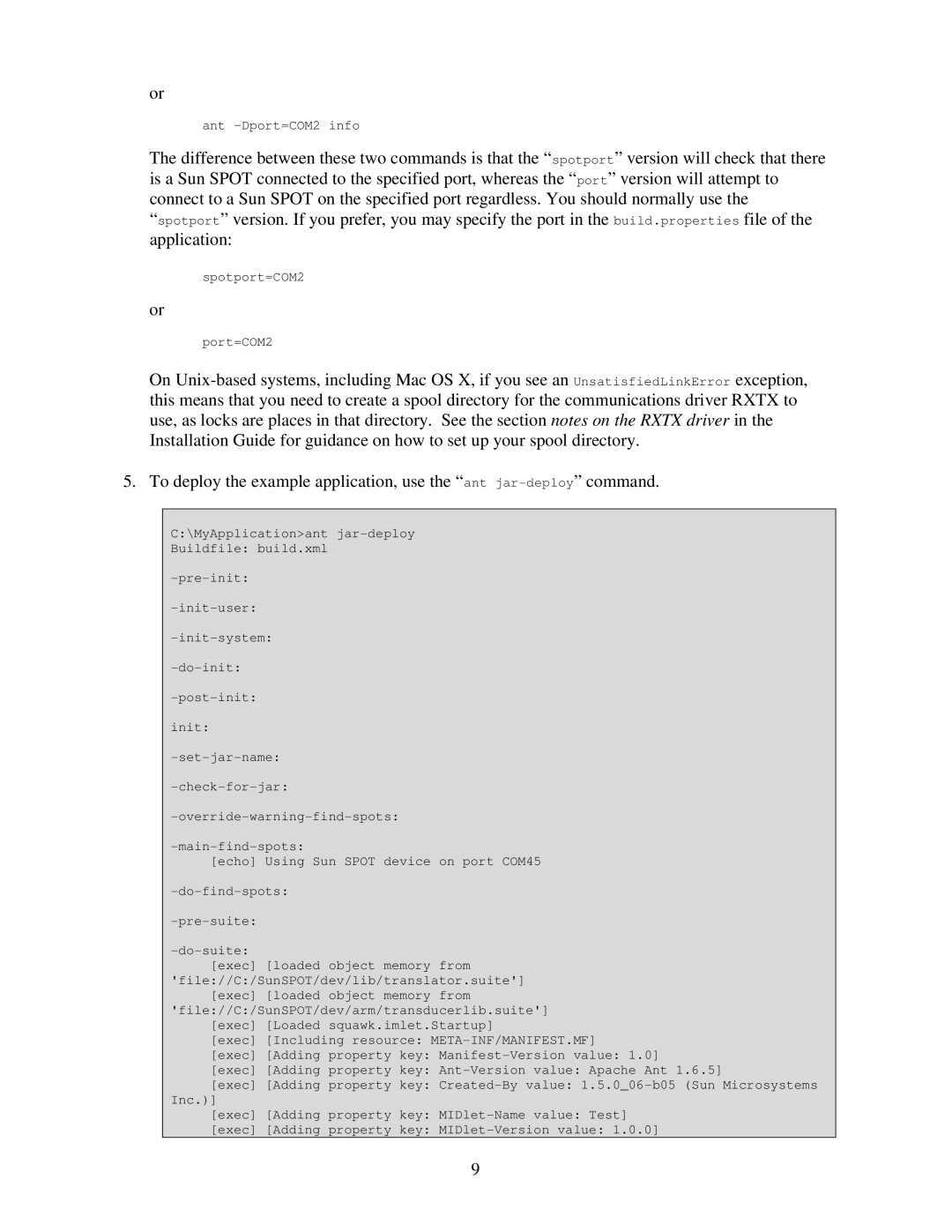 Sun Microsystems V2.0 manual Ant -Dport=COM2 info 