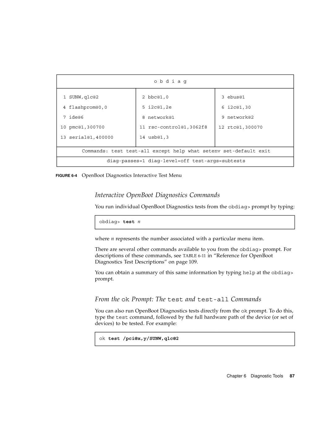 Sun Microsystems V490 manual Interactive OpenBoot Diagnostics Commands 