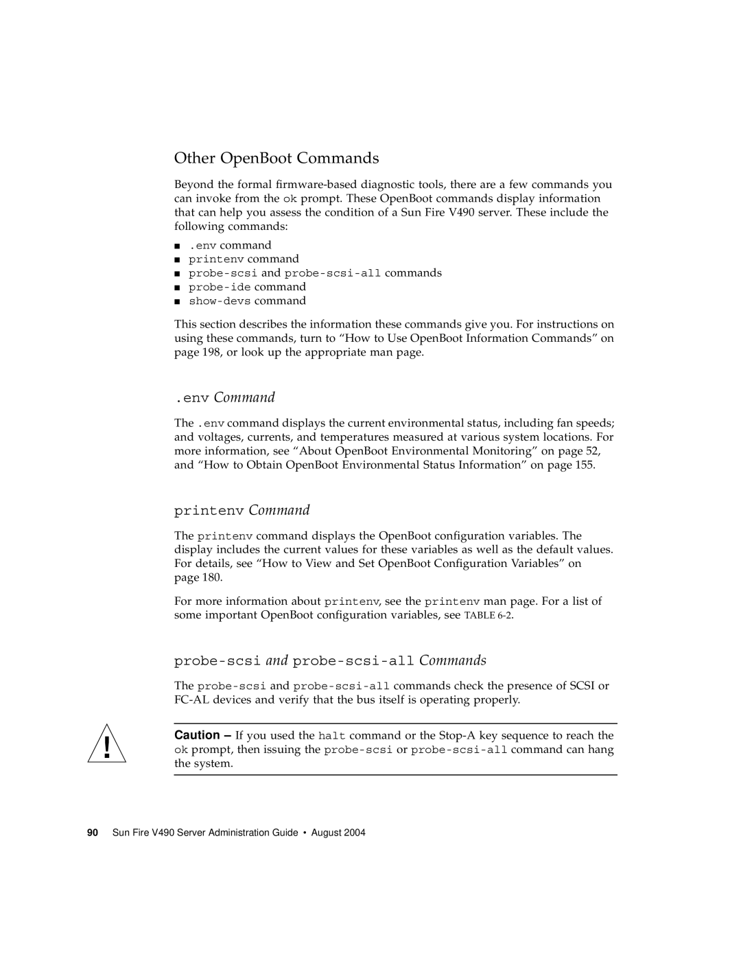 Sun Microsystems V490 manual Other OpenBoot Commands, Env Command 