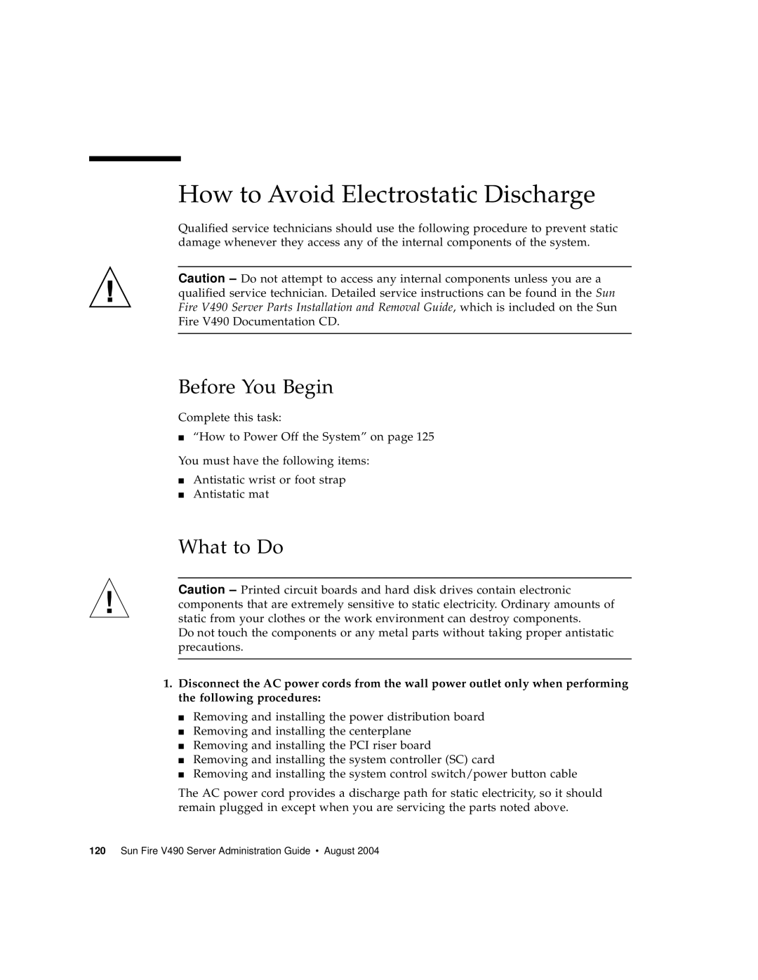 Sun Microsystems V490 manual How to Avoid Electrostatic Discharge, Before You Begin 