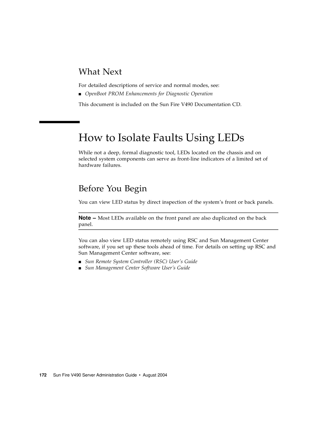 Sun Microsystems V490 manual How to Isolate Faults Using LEDs 