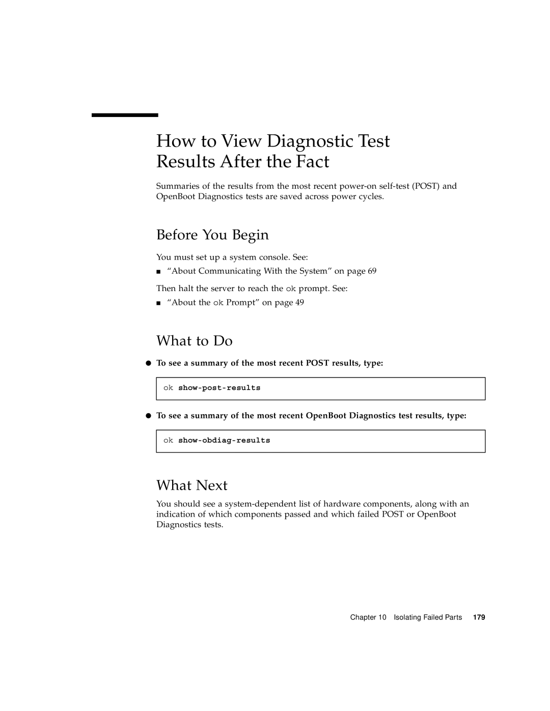 Sun Microsystems V490 manual How to View Diagnostic Test Results After the Fact 