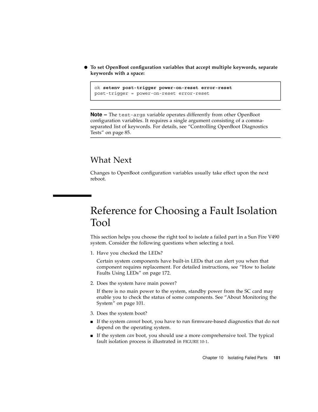 Sun Microsystems V490 manual Reference for Choosing a Fault Isolation Tool 