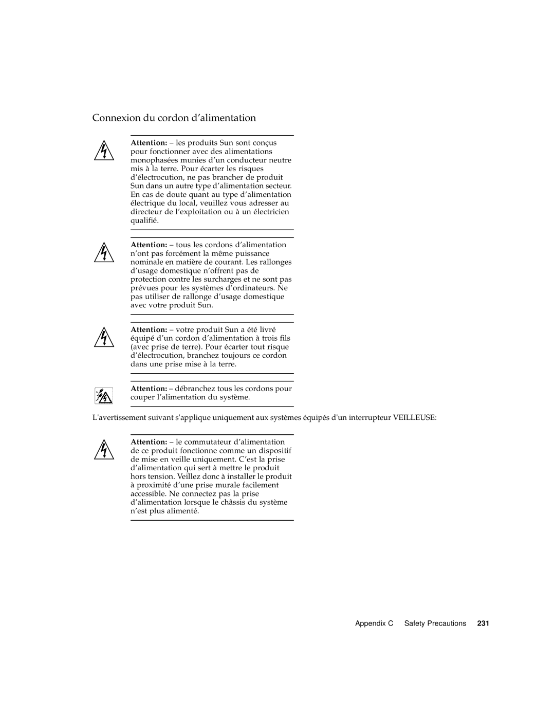 Sun Microsystems V490 manual Connexion du cordon d’alimentation 