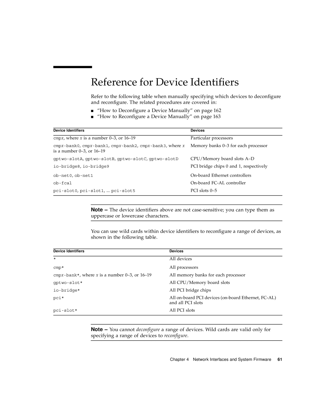 Sun Microsystems V490 manual Reference for Device Identifiers 