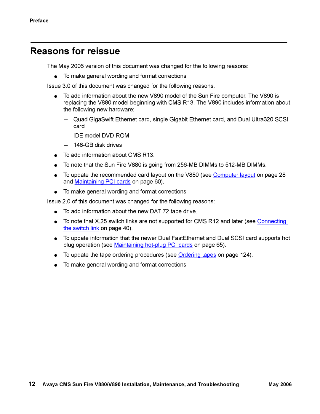 Sun Microsystems V890, V880 manual Reasons for reissue 