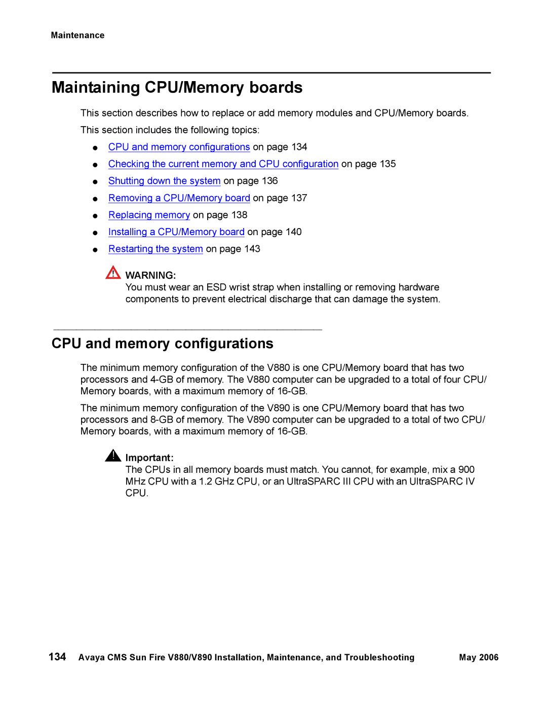 Sun Microsystems V890, V880 manual Maintaining CPU/Memory boards, CPU and memory configurations 