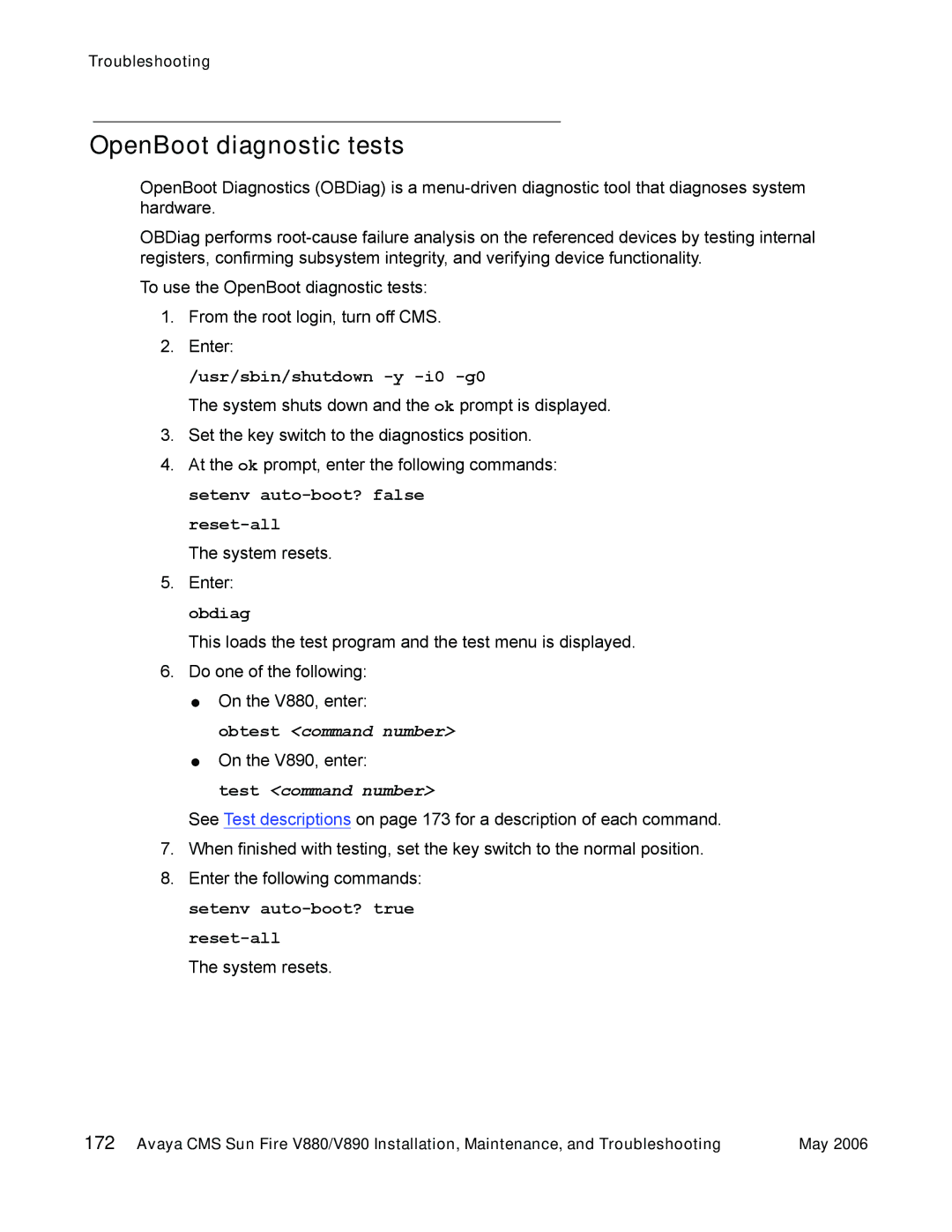 Sun Microsystems V880 manual OpenBoot diagnostic tests, On the V890, enter 