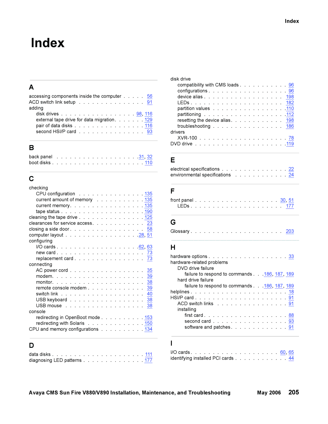 Sun Microsystems V880, V890 manual Index 