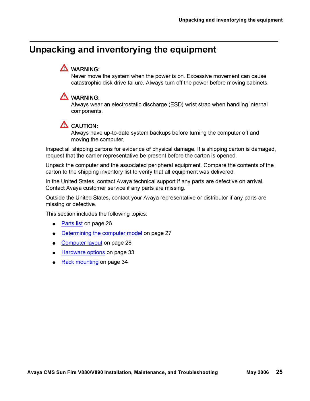 Sun Microsystems V880, V890 manual Unpacking and inventorying the equipment 