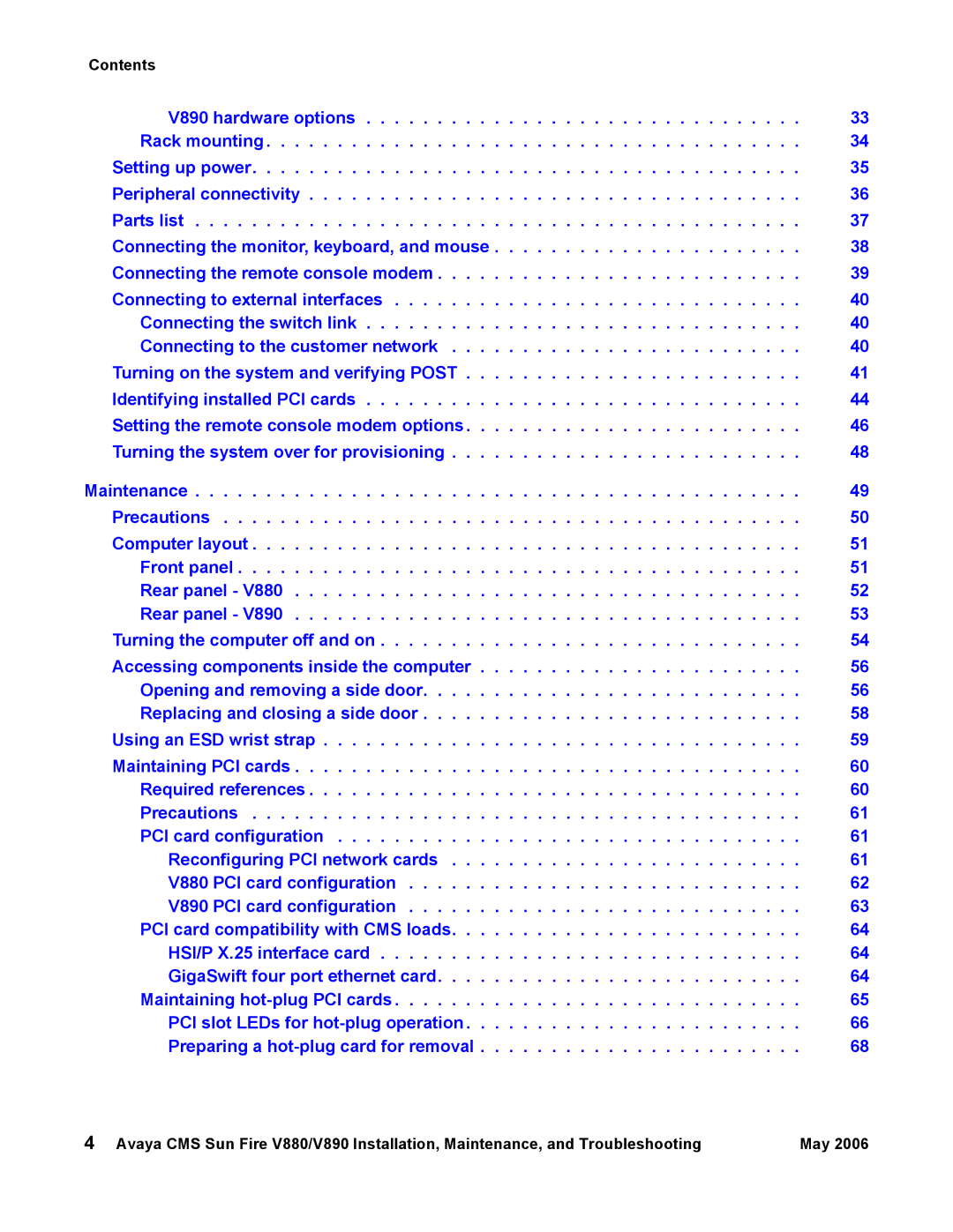 Sun Microsystems V890, V880 manual Contents 