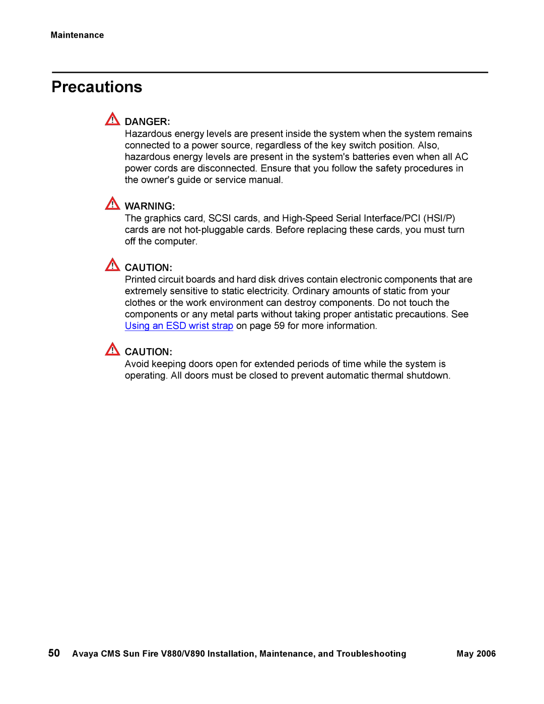 Sun Microsystems V890, V880 manual Precautions 