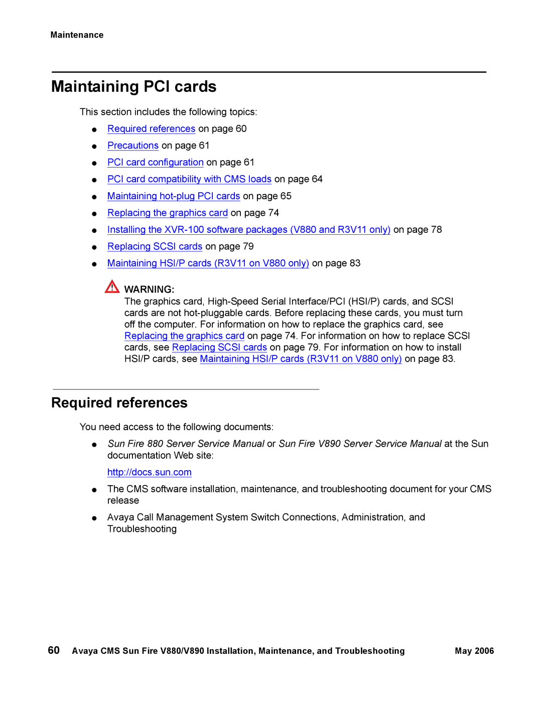 Sun Microsystems V890, V880 manual Maintaining PCI cards, Required references, You need access to the following documents 