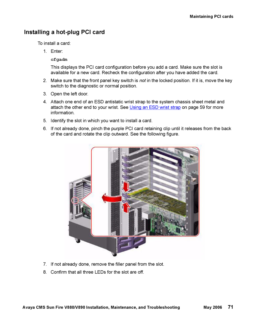 Sun Microsystems V880, V890 manual Installing a hot-plug PCI card 