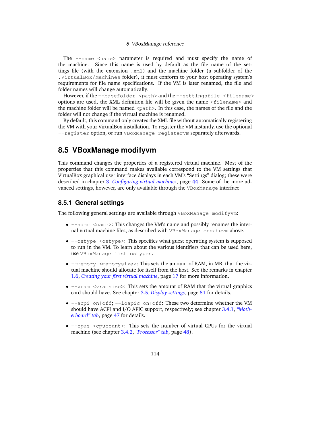 Sun Microsystems VERSION 3.1.0_BETA2 user manual VBoxManage modifyvm, General settings 