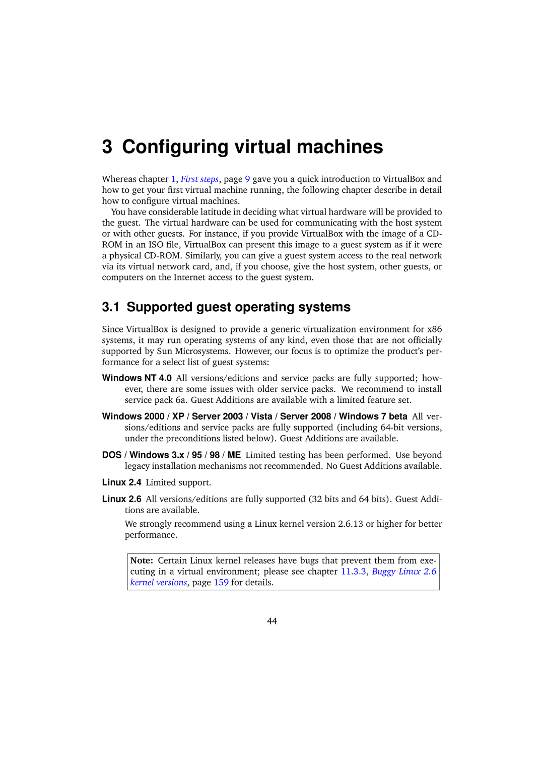 Sun Microsystems VERSION 3.1.0_BETA2 user manual Conﬁguring virtual machines, Supported guest operating systems 