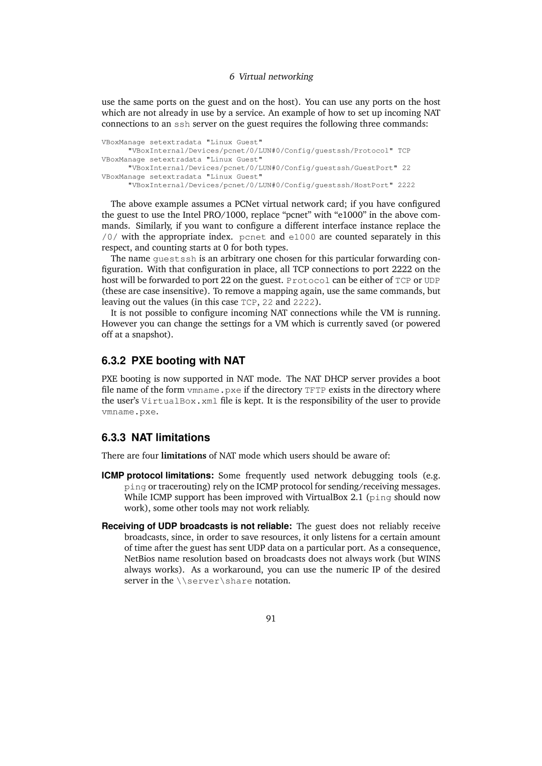 Sun Microsystems VERSION 3.1.0_BETA2 user manual PXE booting with NAT, NAT limitations 