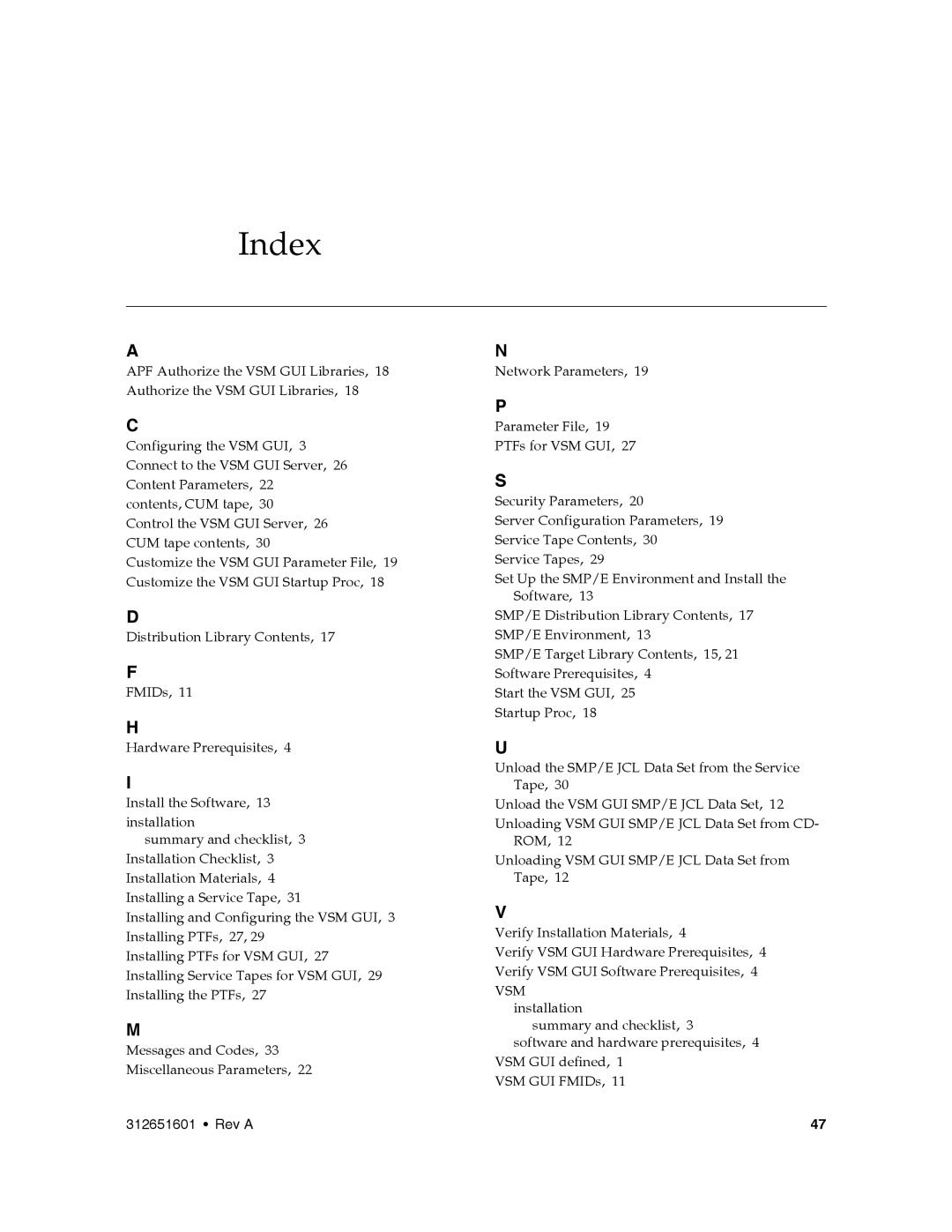 Sun Microsystems VSM GUI manual Index 