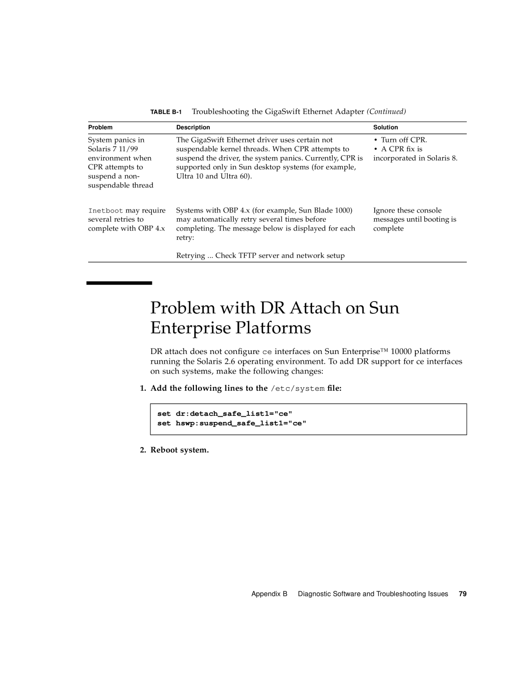 Sun Microsystems X1150A manual Problem with DR Attach on Sun Enterprise Platforms, Reboot system 