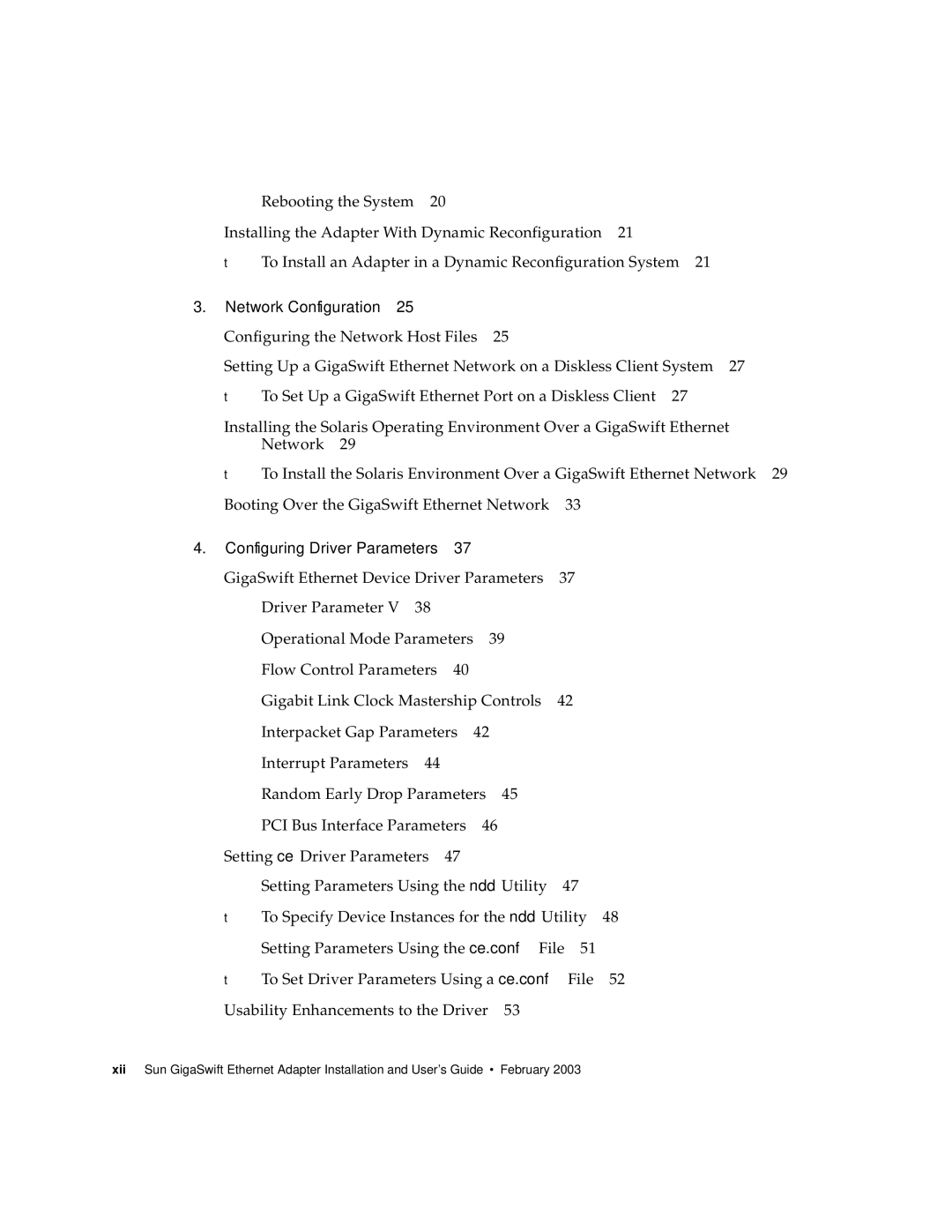 Sun Microsystems X1150A manual Network Configuration, Configuring Driver Parameters 