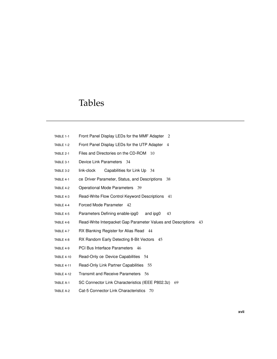 Sun Microsystems X1150A manual Tables 