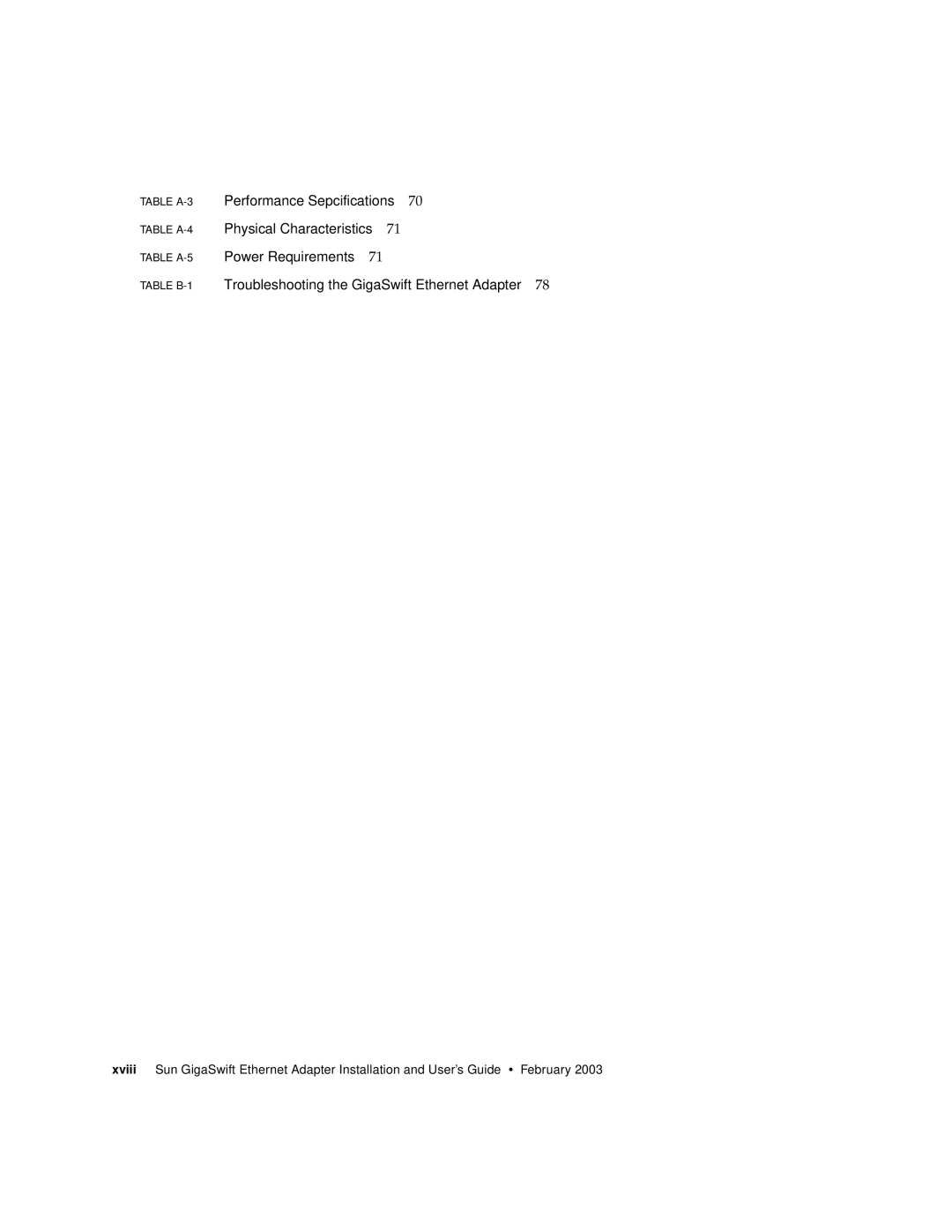 Sun Microsystems X1150A manual Performance Sepcifications 