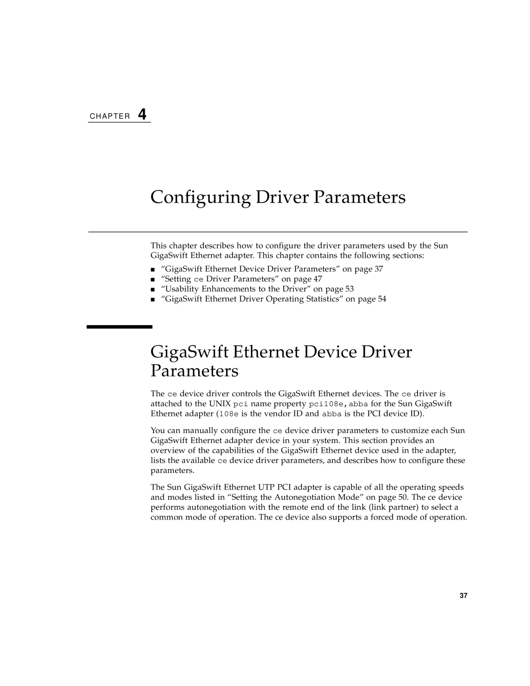 Sun Microsystems X1150A manual Configuring Driver Parameters, GigaSwift Ethernet Device Driver Parameters 