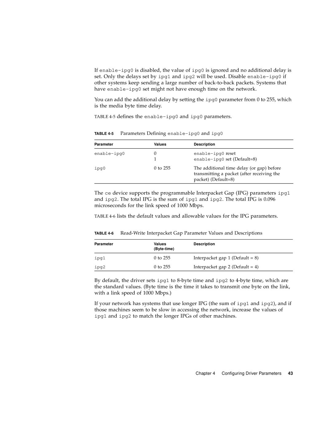 Sun Microsystems X1150A manual 5Parameters Defining enable-ipg0and ipg0 