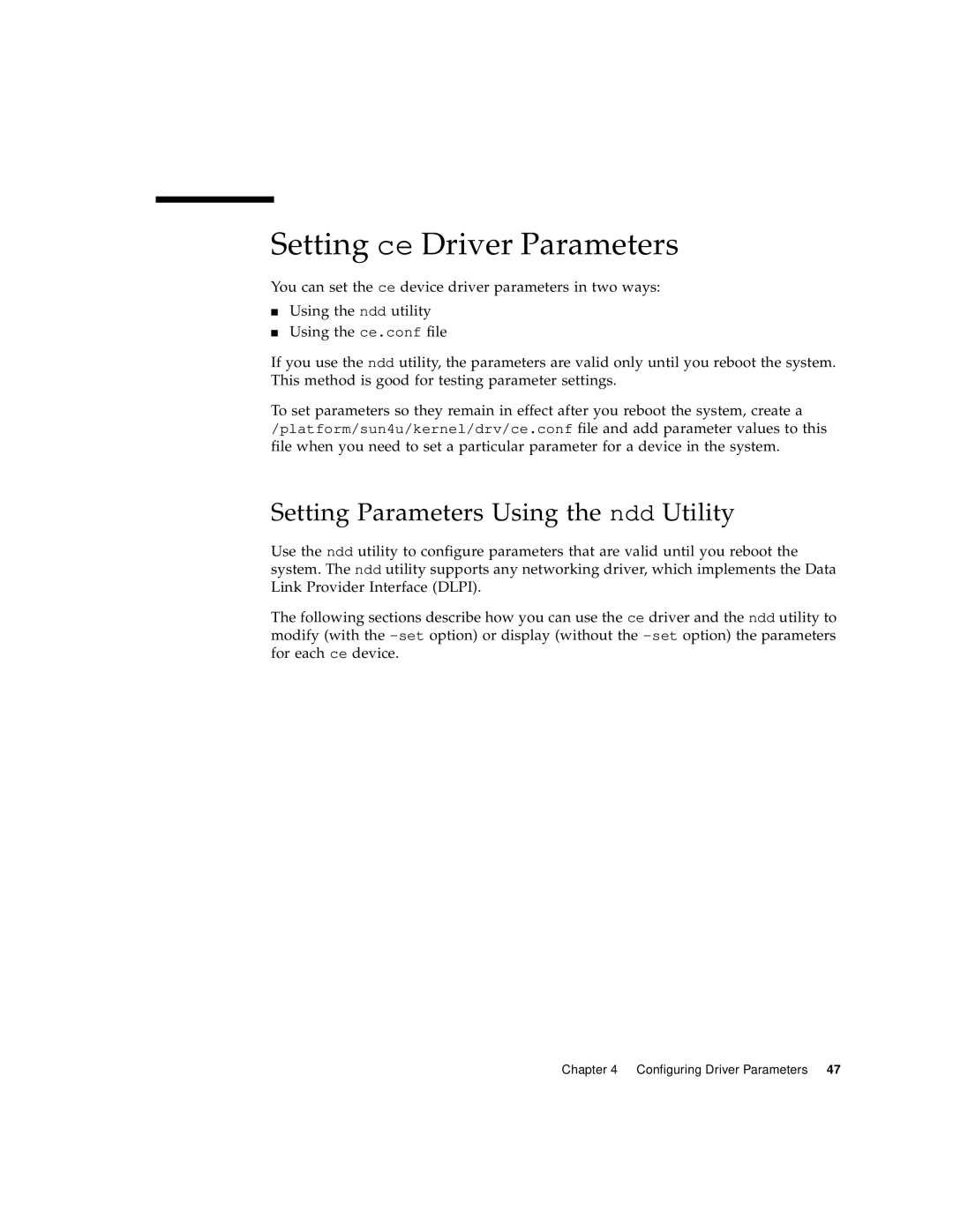 Sun Microsystems X1150A manual Setting ce Driver Parameters, Setting Parameters Using the ndd Utility 