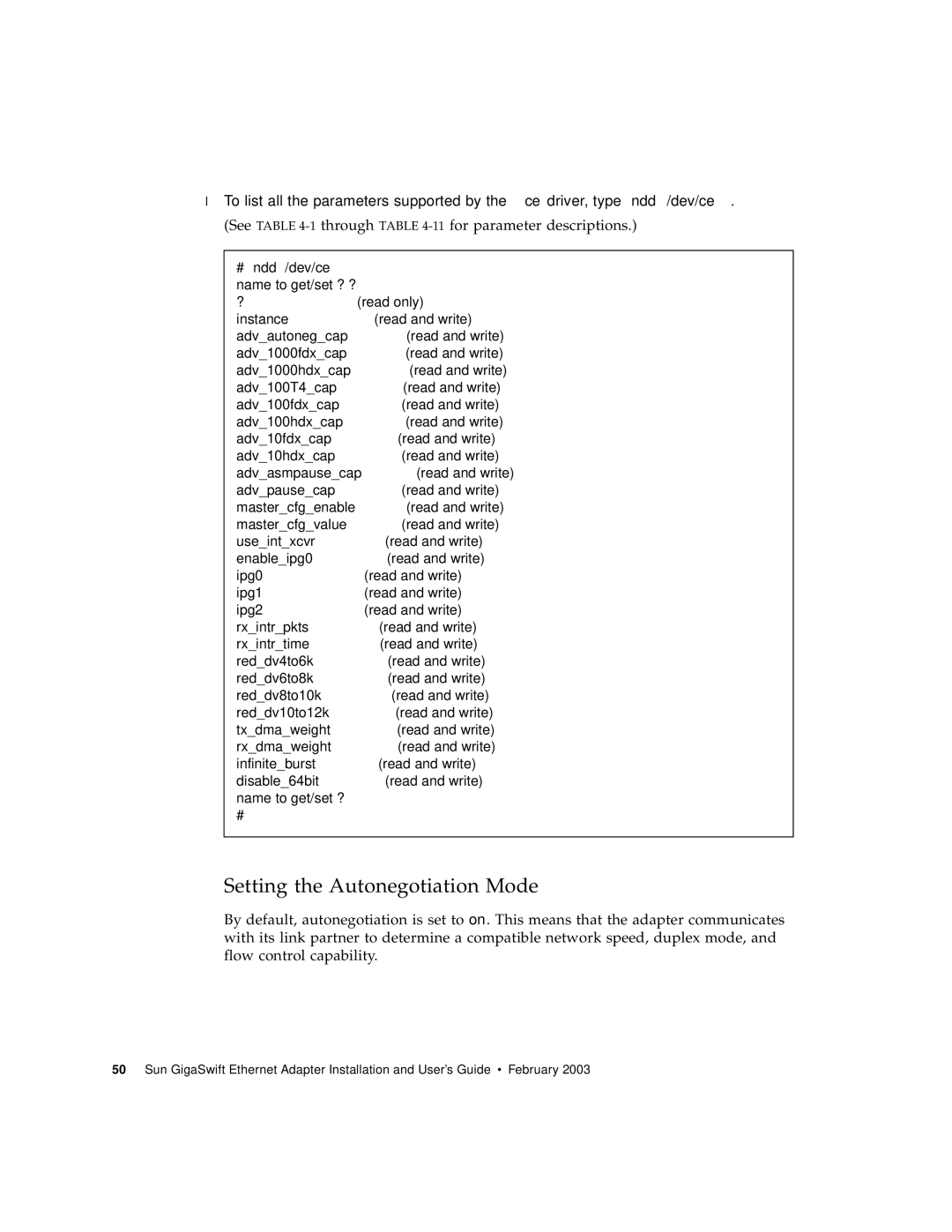 Sun Microsystems X1150A manual Setting the Autonegotiation Mode 