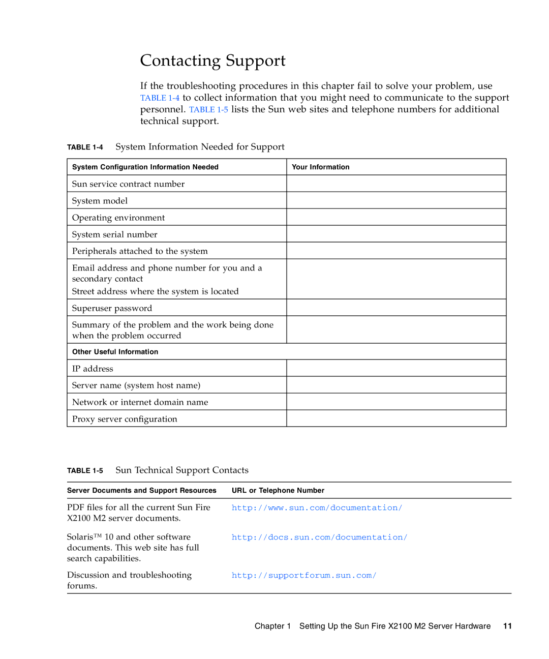 Sun Microsystems X2100 M2 manual Contacting Support, 4System Information Needed for Support 