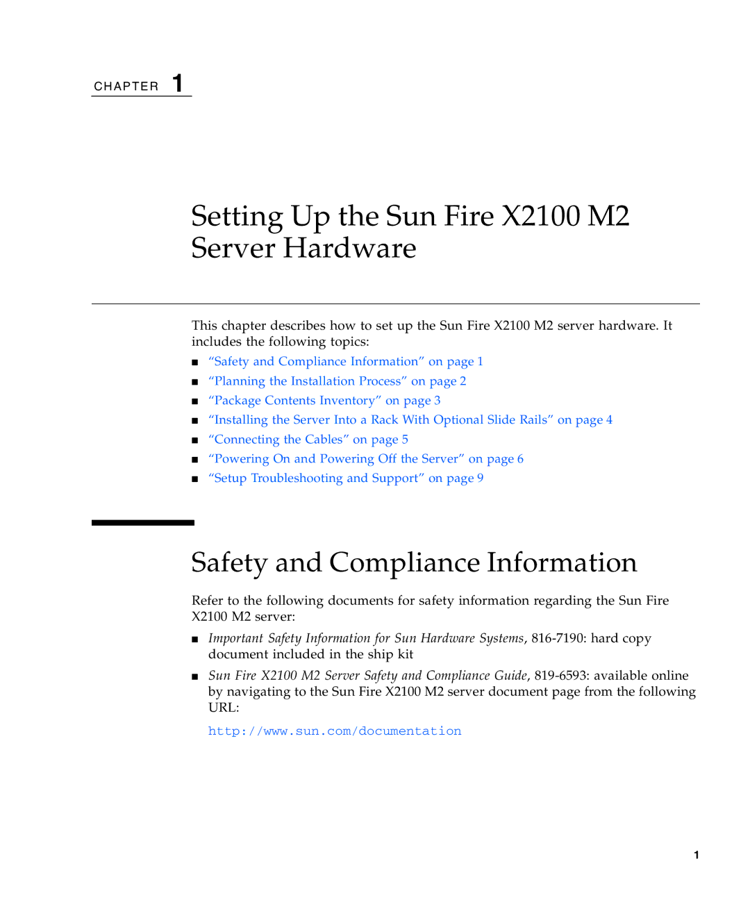 Sun Microsystems manual Setting Up the Sun Fire X2100 M2 Server Hardware, Safety and Compliance Information 