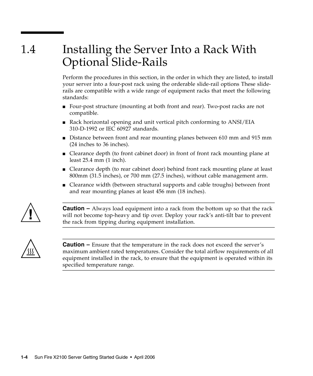 Sun Microsystems X2100 manual Installing the Server Into a Rack With Optional Slide-Rails 