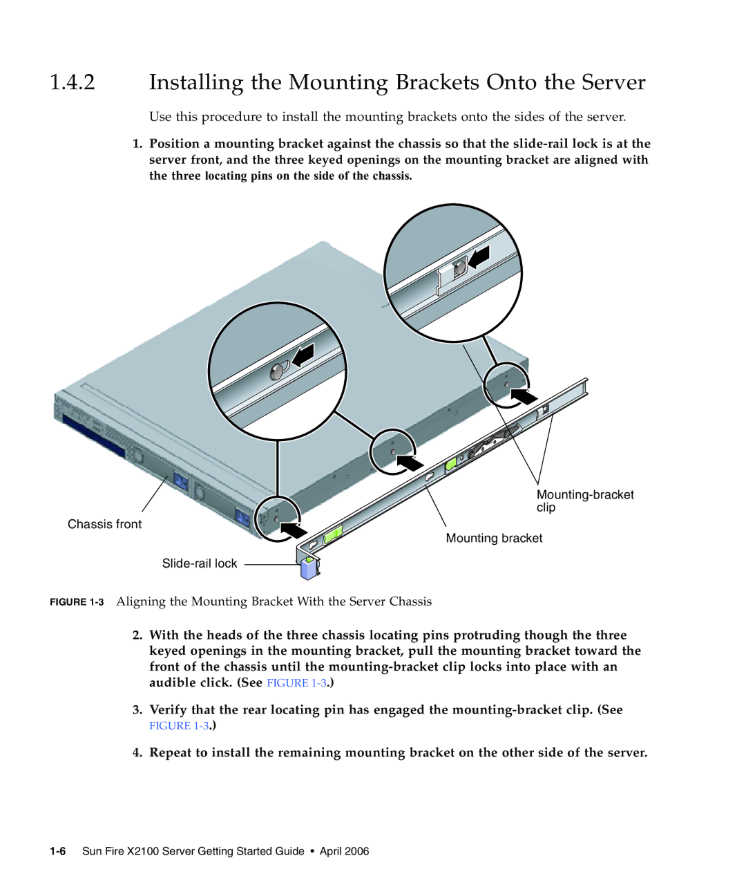 Sun Microsystems X2100 manual Installing the Mounting Brackets Onto the Server 