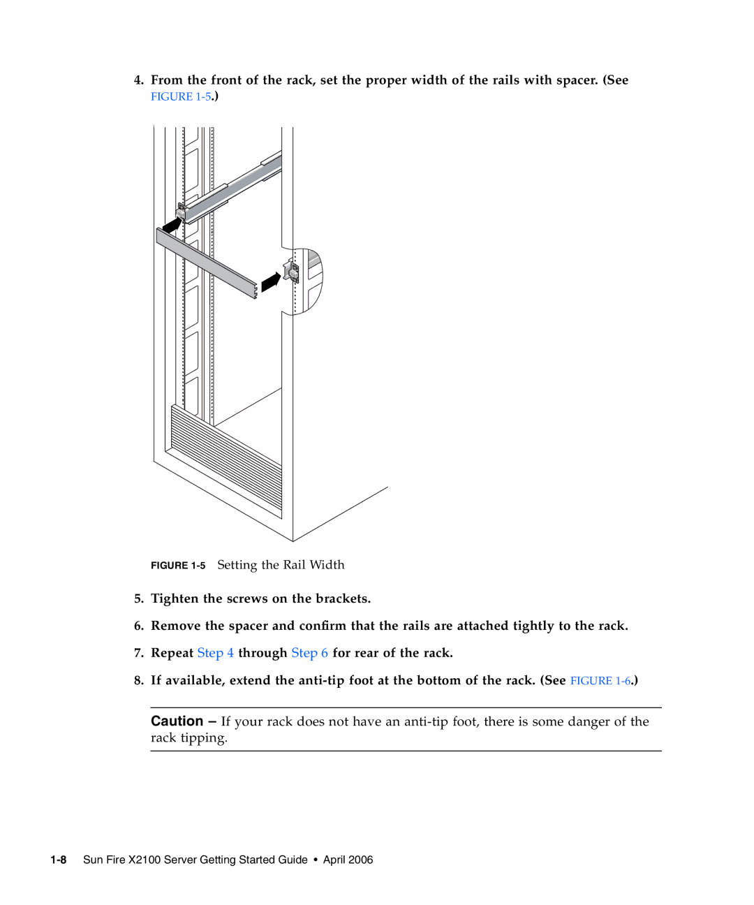 Sun Microsystems X2100 manual 5Setting the Rail Width 