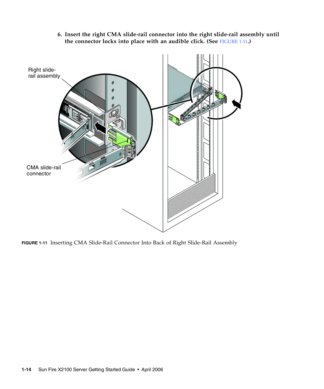 Sun Microsystems X2100 manual Right slide- rail assembly CMA slide-rail connector 