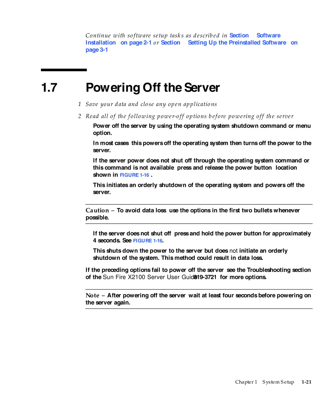 Sun Microsystems X2100 manual Powering Off the Server 