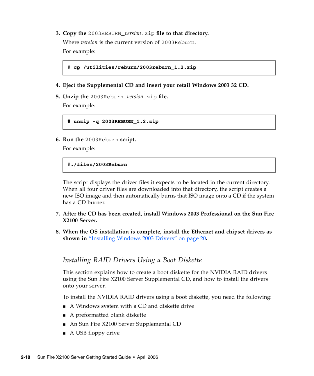 Sun Microsystems X2100 manual Installing RAID Drivers Using a Boot Diskette 