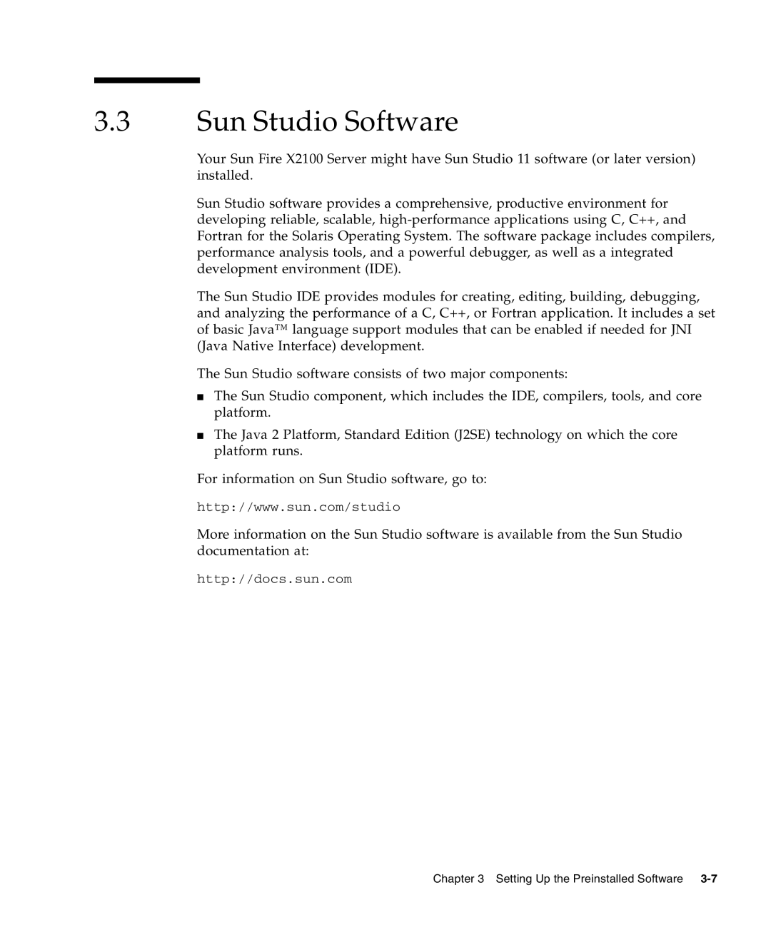 Sun Microsystems X2100 manual Sun Studio Software, Http//docs.sun.com 